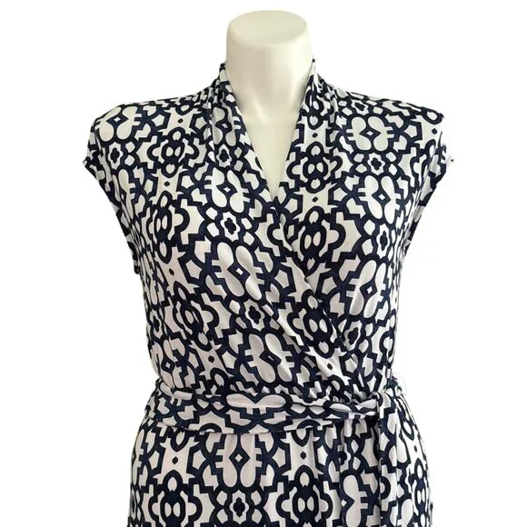 Tommy Bahama Navy and White Geometric Pattern Maxi Dress, Women's Size L - Picture 2 of 9